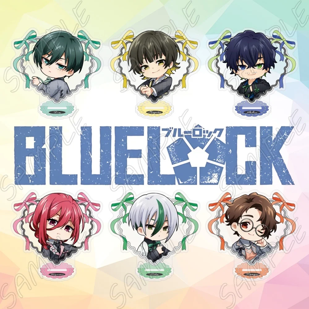 BLUE LOCK Anime Acrylic Stand 10cm Balletcore Ribbon Border Reo Sae Itoshi Isagi Rin Cute Chibi Desktop Ornaments Keychain