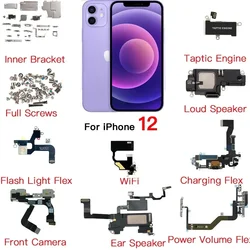 Internal Parts for IPhone 12 Front Camera Ear Speaker Power Volume Charing Flex Cable Taptic Engine All Screws Bracket