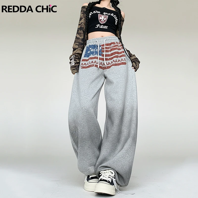 

Женские спортивные брюки REDDACHiC с принтом американского флага, винтажные, с эластичным поясом, серые, фасона «морковки», в стиле парашютных брюк, для бега и уличной моды