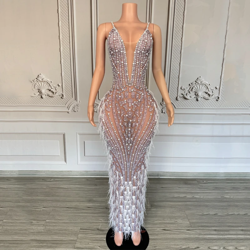 

Женский костюм певицы для подиума, джазового танца, вечерние наряды со стразами, праздничная одежда, платья для выступлений на сцене, XS10598