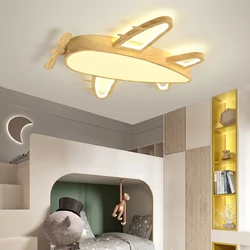 Children's Room Ceiling Lights Walnut Solid Wood Texture Airplane Light Modern Warm Romantic Teen Bedroom Boy Room Ceiling Lamps
