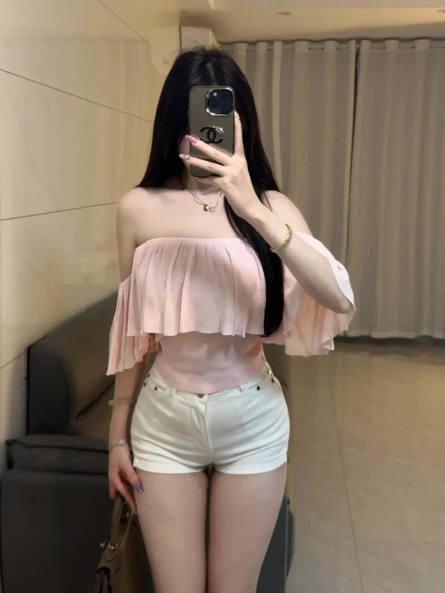 

Pink Sweet Girl Knitted Top Women's Slim Fit One Shoulder Lace Trimming Slimming Elegant Pure Desire Summer New Arrival