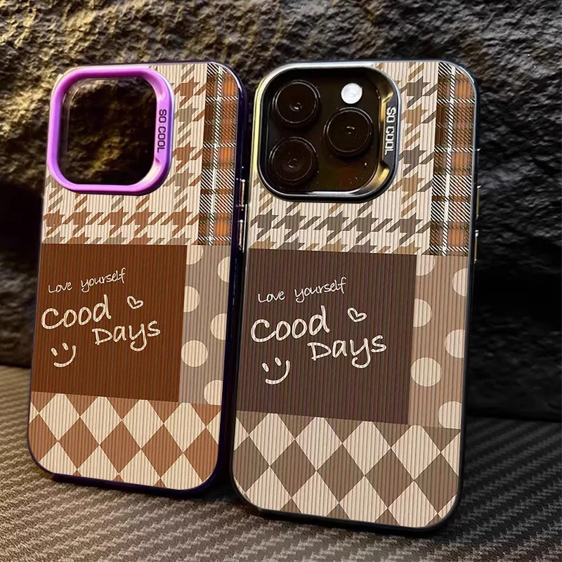 Fashion Retro Letter Grid PC Case For Samsung Galaxy S24 S23 S22 Ultra Plus FE A25 A35 A55 A24 A34 A54 A33 A53 Shockproof Cover