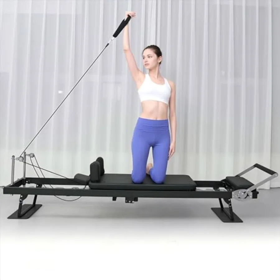 

Тренажер для пилатеса Reformer: профессиональная складная кровать-реформер для домашних тренировок, компактное оборудование для йога-студий, черный цвет