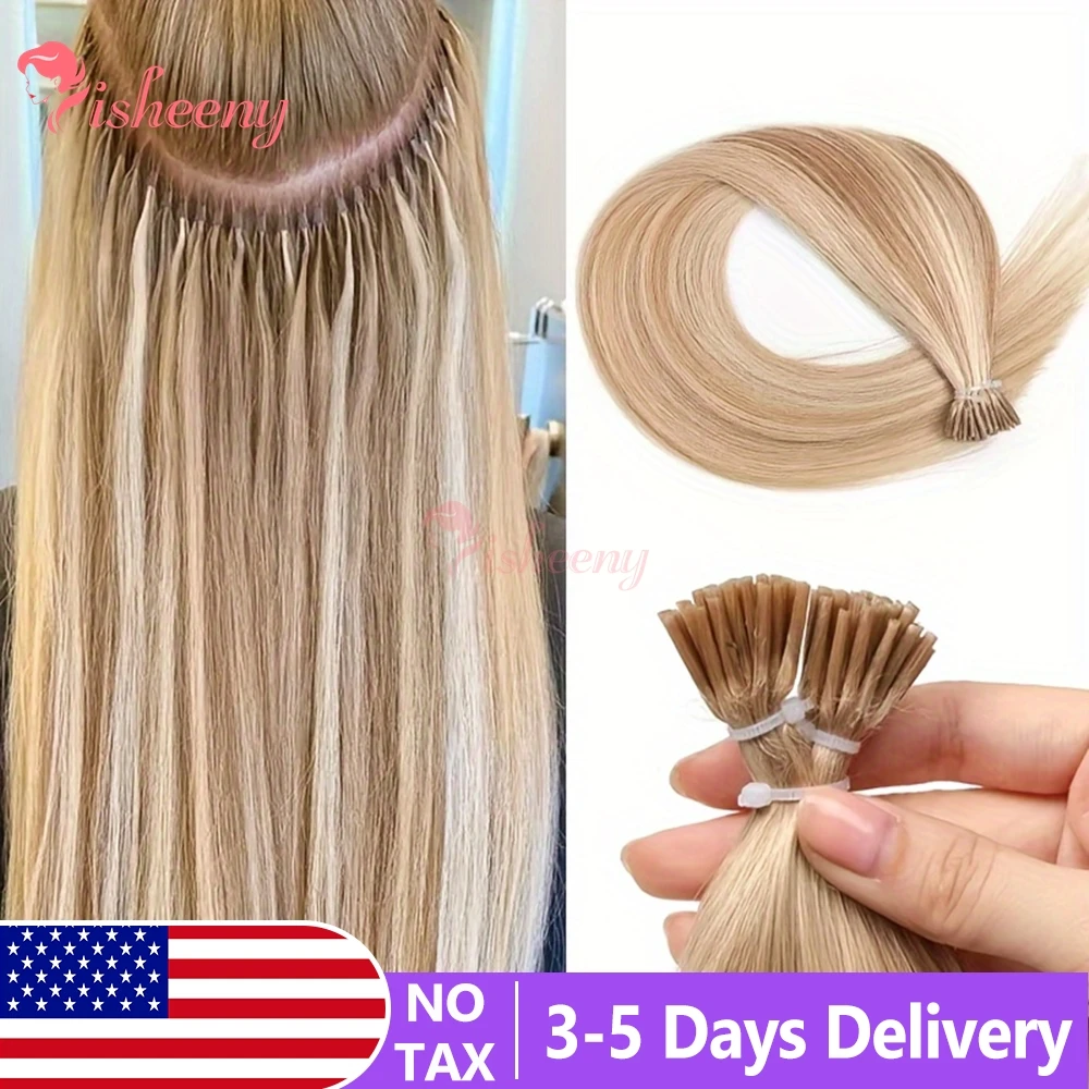 50 Uds. Extensiones de cabello con punta I, extensiones de cabello humano de 12-20 pulgadas, extensiones de punta de barra de queratina de cabello humano liso