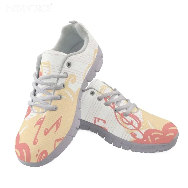 Rainbow Musical Note Print Women Casual Mesh Sneakers Lace Up Flats Shoe Brand Design Light Weight Footwear Zapatos