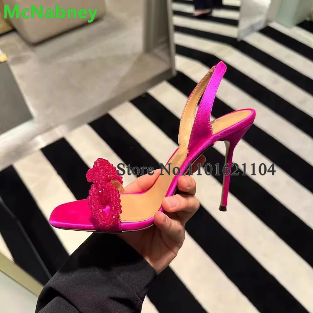 2024 New Arrivals Back Strap Luxury Design Sandals For Female Women Thin High Heel Round Toe Sexy Elegant Fashion Summer Shoes