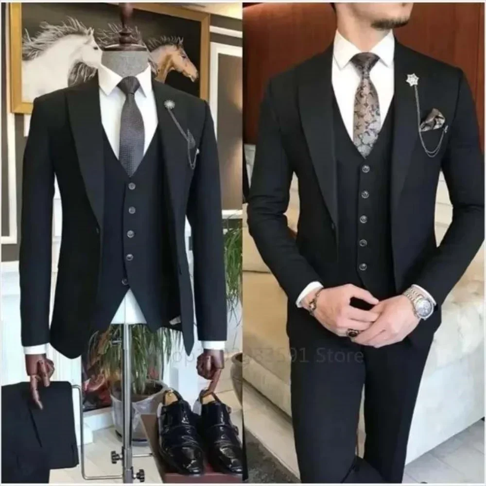 

Men High-quality Black Suit Slim Fit Luxurious and Elegant Men's Business Suit Wedding Fashion Clothing 3-piece Set