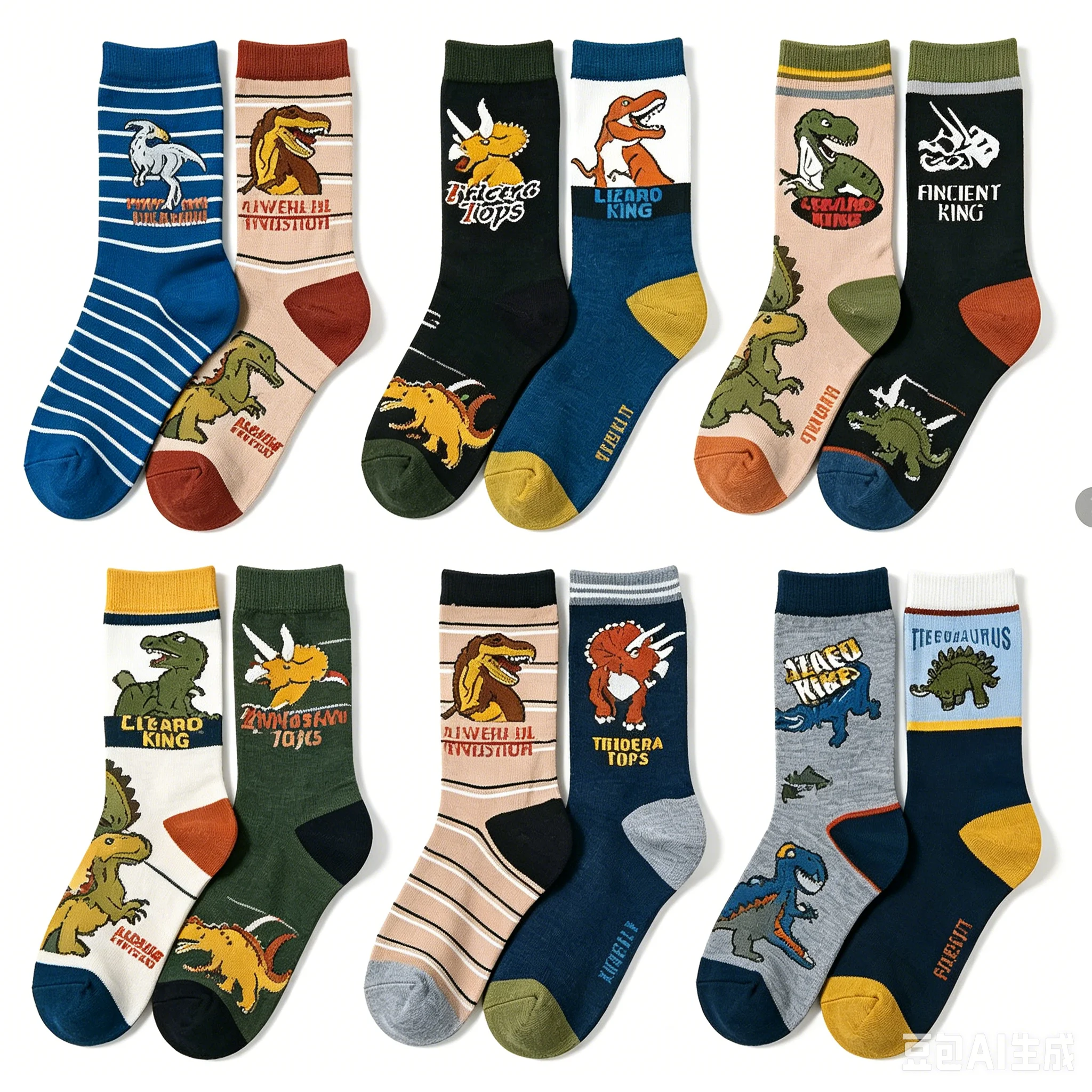 10 pairs of boy dinosaur socks, comfortable middle socks, suitable for daily wear, and students' campus life.