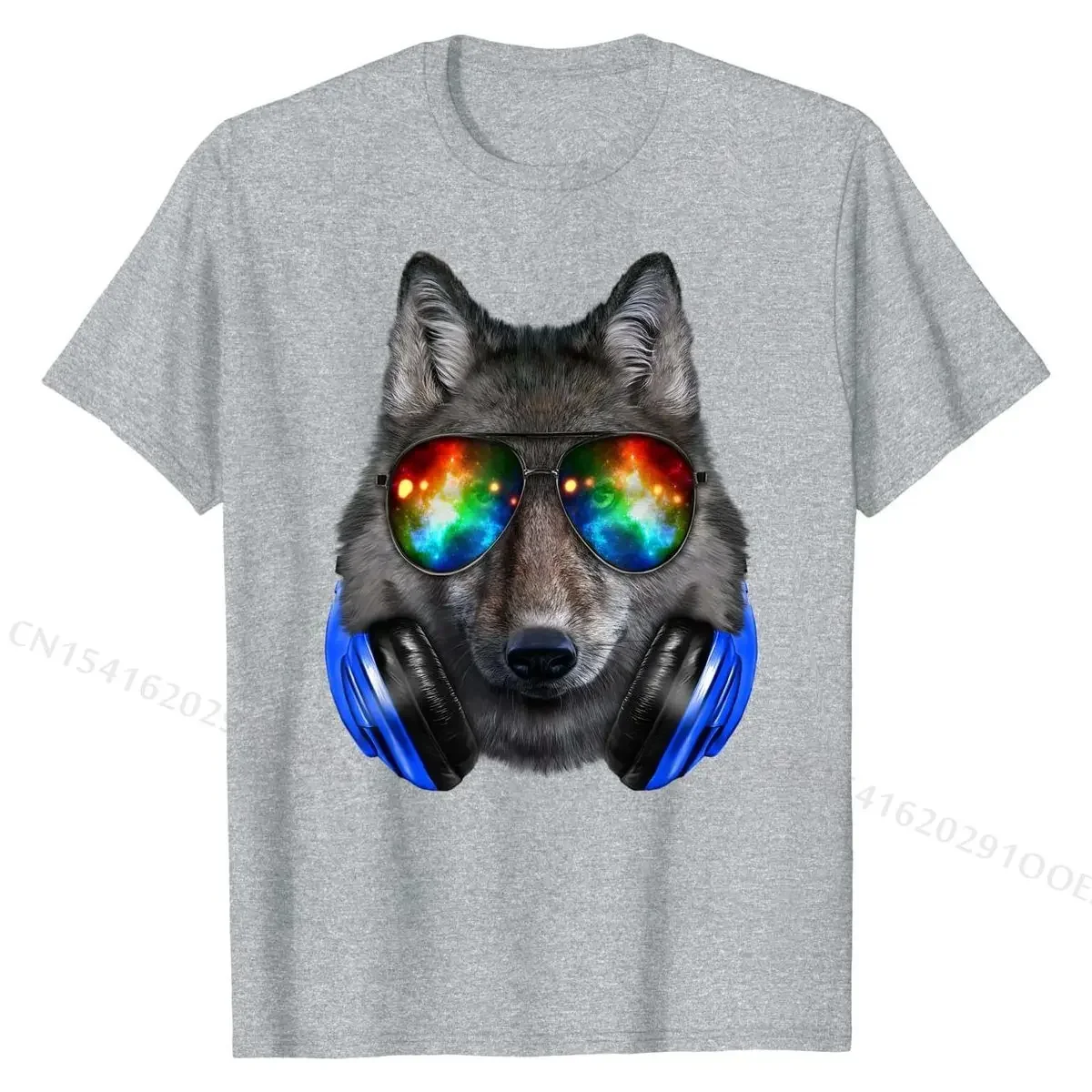 Grey Wolf as DJ in Galaxy Sunglass, Headphone - T-Shirt Popular Man T Shirts Cotton Tops Shirt 3D Printed