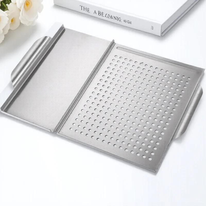 

Stainless Steel Square Grill Plate Non-Stick Bbq Tray Hollow Design Perfect for Outdoor Indoor Grilling Cooking