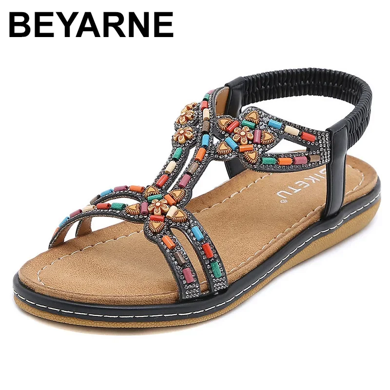 Summer New Bohemian Women Lightweight Flat Sandals Ladies Soft Bottom Slip-on Beach Sandals Women\'s Casual Sandals Plus Size