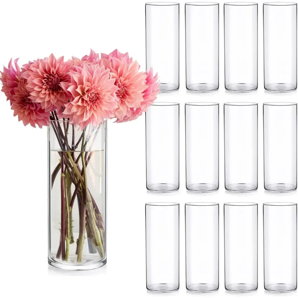 

12 Pack Cylinder Glass Vases for Centerpieces 10" Tall Clear Flower Vase Room Decor Wedding Table Decoration Home Decorations