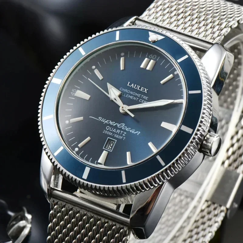 2024 Luxury Men\'s Ocean Series Stainless Steel Automatic Date Gift  Watch Stainless Steel Mesh Belt Quartz Waterproof Watch