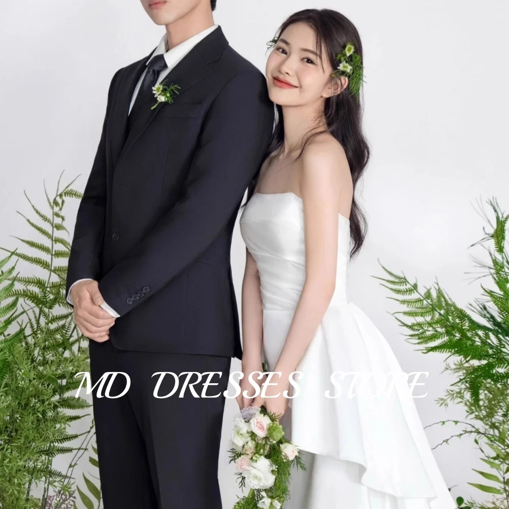 MD Simple Soft Satin Mermaid Wedding Dresses Side Slit Korea Photoshoot Strapless Sleeveless Corset Customized Bride Gowns 2025
