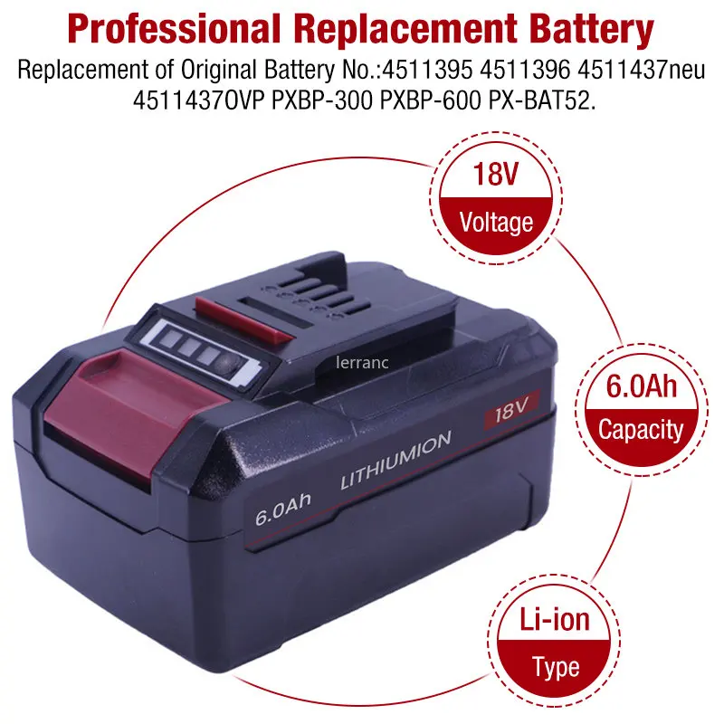 18V 6000mAh Li-Ion Rechargeable Battery for EINHELL All PXC Power Tools Garden Machines PXBP-600 PXBP-300 4511396 GE-LC 18 Li