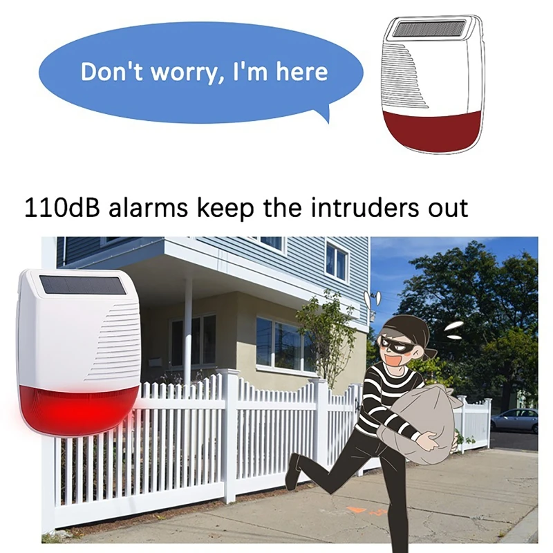 433MHz Wireless Outdoor Solar Siren 120m Wireless Transmission Distance ≥110dB Volume Alarm Sirens 180 Days Standby Time