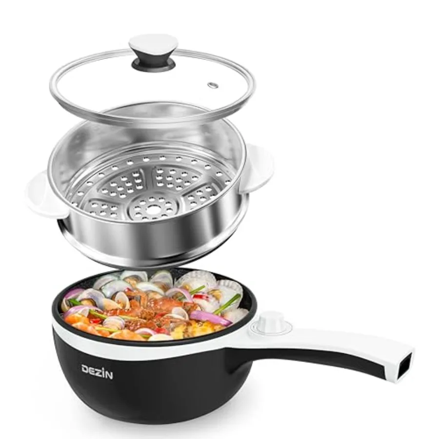 

Hot Pot Electric with Steamer Upgraded, Non-Stick Sauté Pan, Rapid Noodles Electric Pot, Mini Pot for Steak, Egg, Fried Rice, R