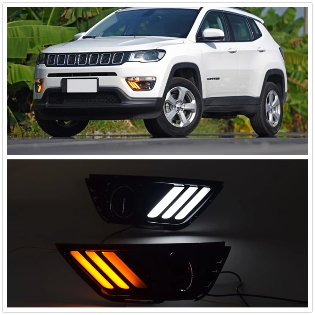 LED Daytime Running Day Light Car Front  Air Vent Fog Lamp Bicolor Turn Signal Indicator Bulb For Jeep Compass 2016-2021