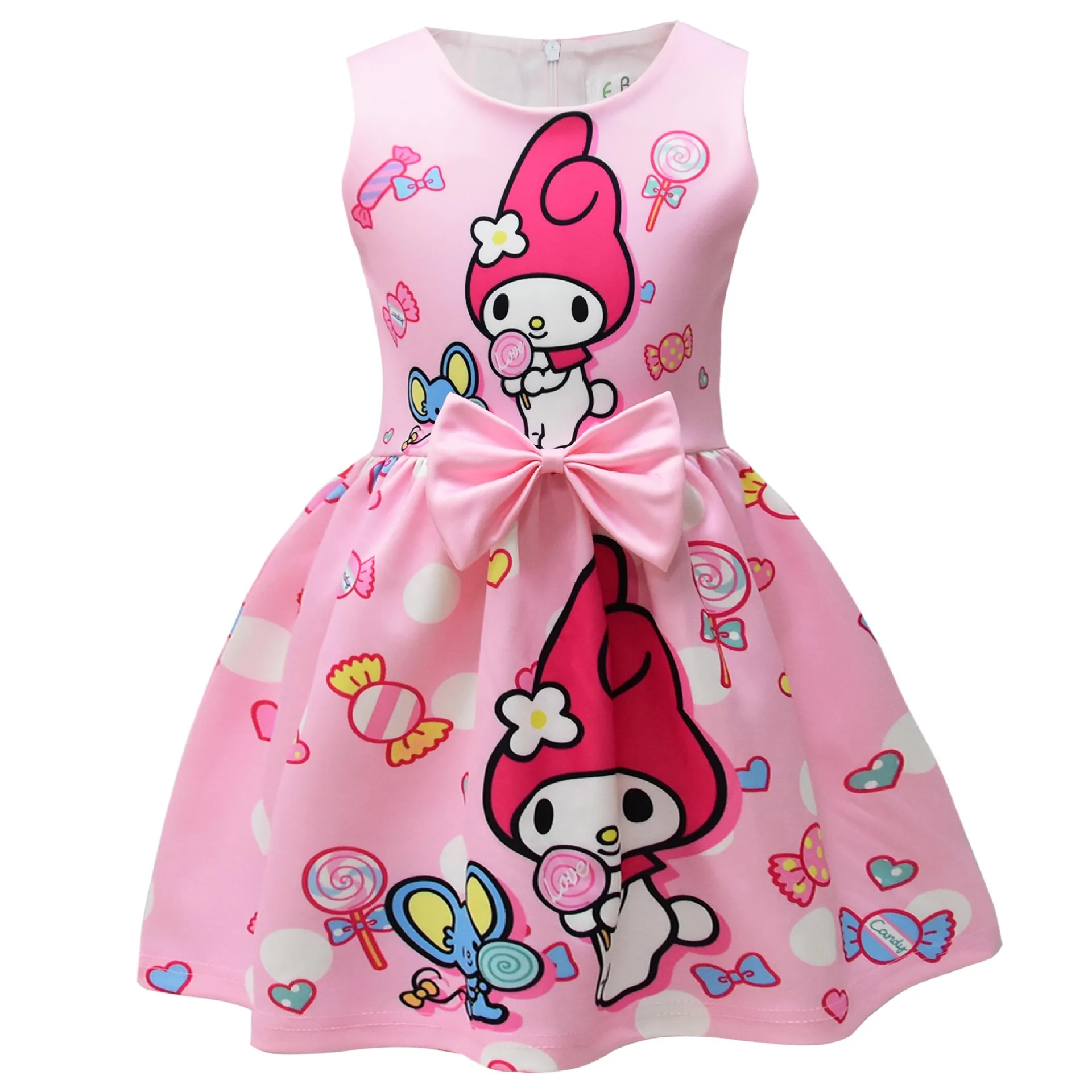 

Костюм Kawaii My Melody для девочек, платья для косплея, жилет с бантом и мультяшным принтом, детское платье без рукавов для вечеринок, повседневная одежда