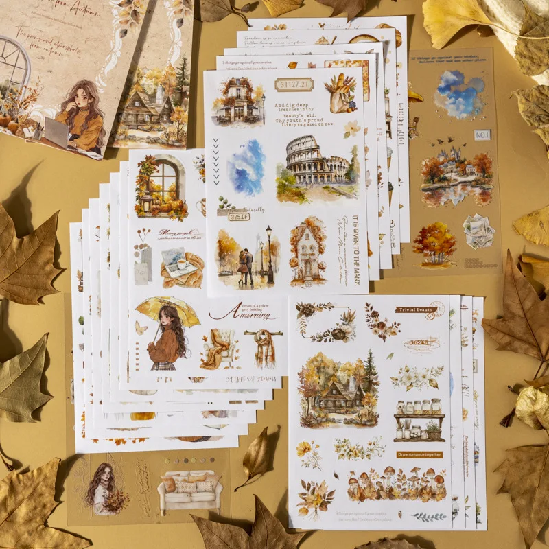 

1pack/2pack Large Size Die-Cut Sticker Autumn Invitation Series 4 Styles of Retro Scenery Stickers for Journaling 20 pcs/pack