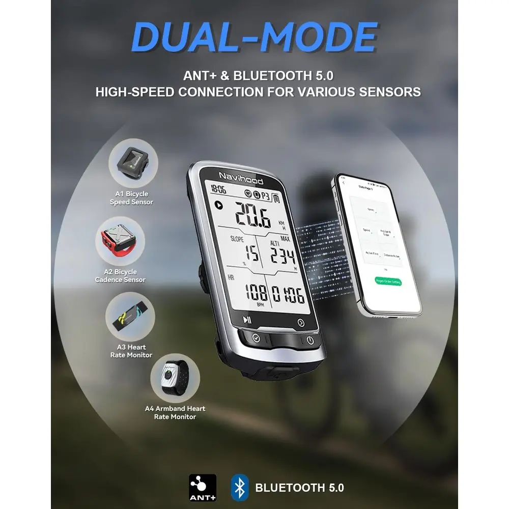 كمبيوتر لاسلكي للدراجة بنظام تحديد المواقع L4، شاشة 2.3 مغلفة، رفيع للغاية وخفيف الوزن، مقاوم للماء IPX7، بلوتوث و ANT+ Ena #6
