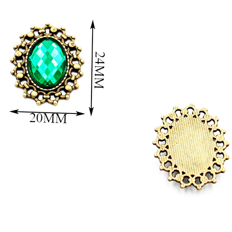 10pcs/batch 24*20mm Vintage Alloy Oval Rhinestone Buttons DIY Wedding Decoration Costume Decoration Accessories