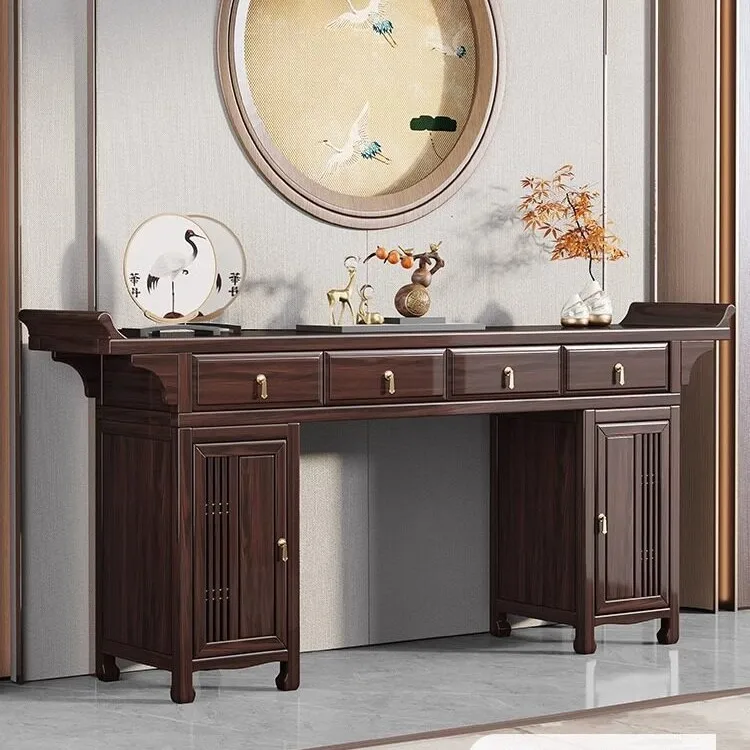 HT New Chinese-style solid wood entrance table, red gold sandalwood, incense case, shrine table for household use, end view