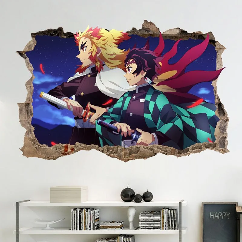 Demon Slayer Anime Tanjirou Adesivi effetto parete incrinati Decorazioni creative per carta da parati Shinobu Adesivi per poster dei cartoni animati Regali