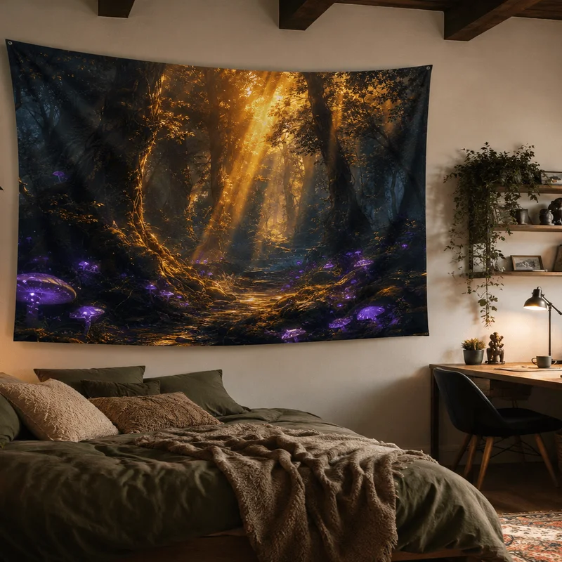 VIKAMA Fantasy Tree of Life Tapestry Magic Secret Realm Giant Luminous Divine Tree Stream Room Decoration