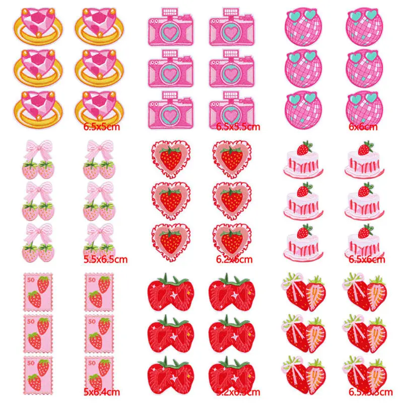 

10PCS Wholesale Pink Strawberry Embroidered Patches For Clothing Thermoadhesive Patches DIY Cartoon Patches On Clothes Stickers