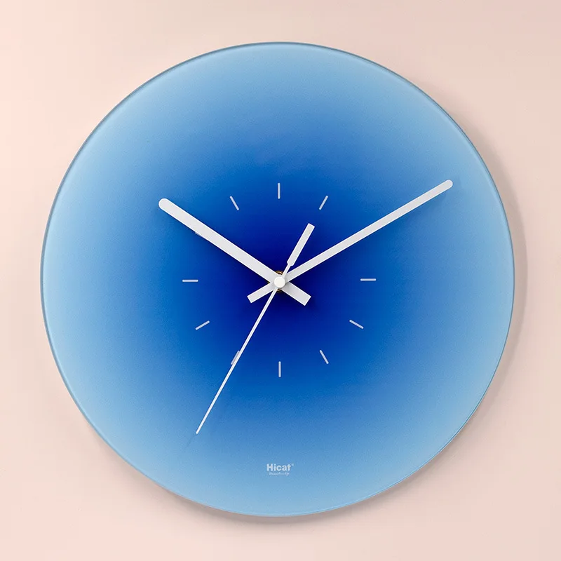 Nordic Style Gradient Sunset Wall Clock Light Luxury Living Room Punch-free Mute Glass Wall Hanging Clock Watch Home Decoration