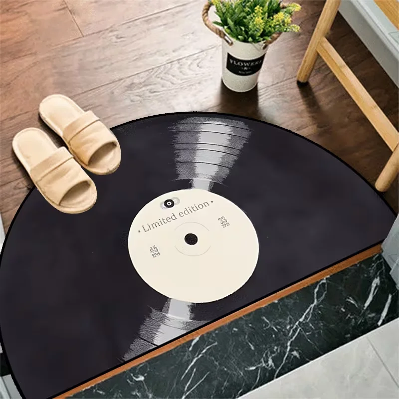 Retro Vinyl Record Half Round Mat Creative Door Mat Entryway Themed Mat Home Decor Nonslip Floor Mat Mat Bedroom Accessories