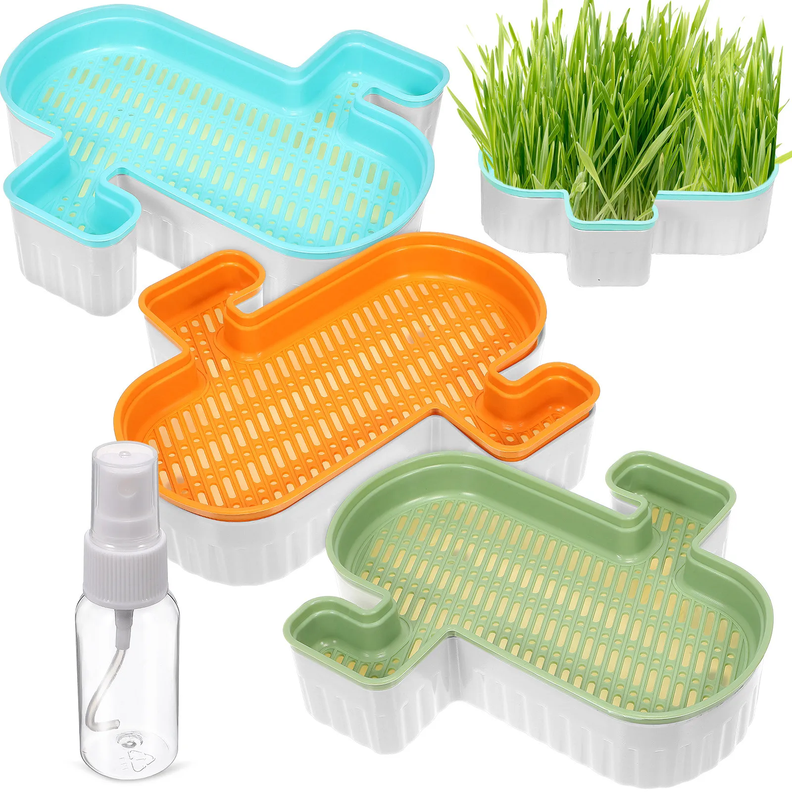 

3Pcs Hydroponic Cat Grass Box Plastic Soilless Planter Double Layer Design Indoor Outdoor Cat Grass Nursery Container with Water