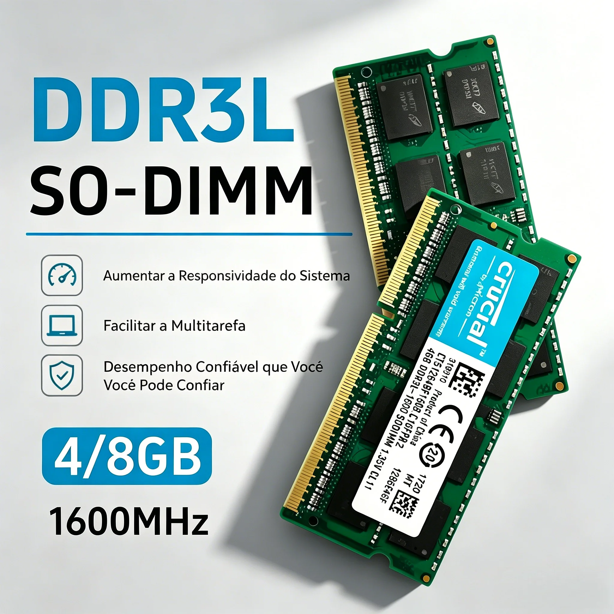 Memória para Notebook DDR3L 4GB 8GB 1600MHz 2xPC3-12800S 204Pin SO-DIMM RAM para Notebook Compatível com Intel e AMD 1.35V