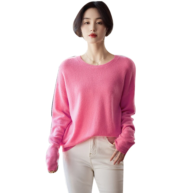 

2025 New Women's knitting 100% Pure Wool Pullover Sweater Round Neck Long Sleeved Warm and Soft High Quality Fashion Basic Tops