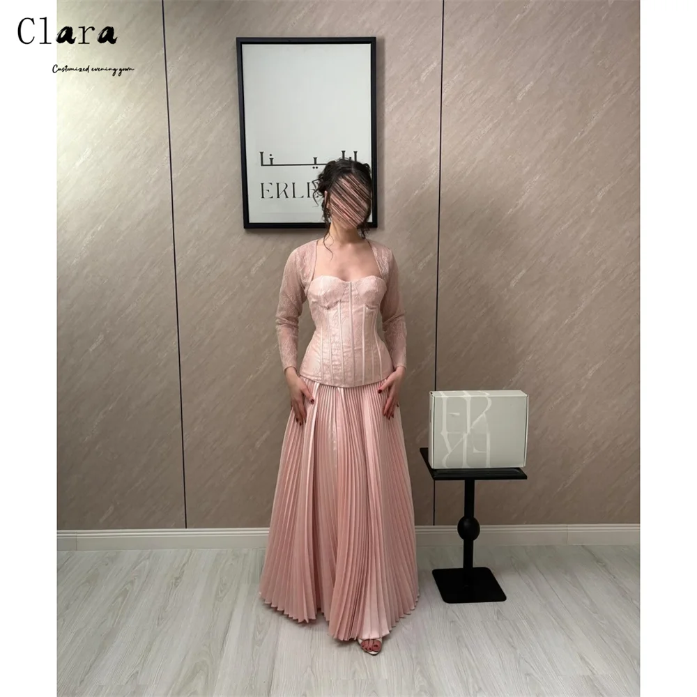 

Clara Custom Pink Lace Long Sleeve A Line Elegant Evening Dresses for Woman Luxury Women's Elegant Party Dress Women's Ball Gown