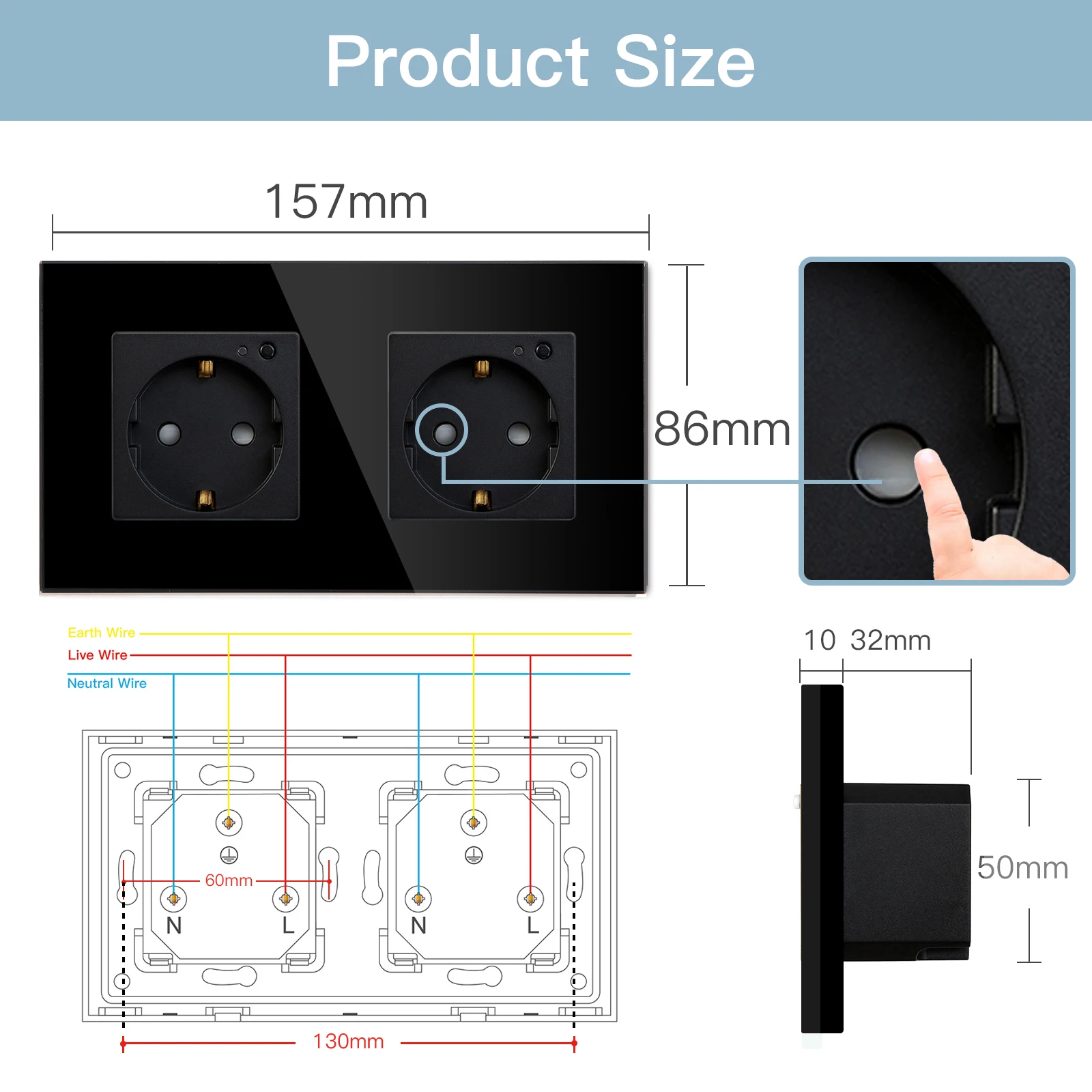 BSEED Double Sockets Wifi EU Standard Wall Sockets 16A 110V-250V Power Monitor Sockets Glass Panel Support For Tuya Google Alexa