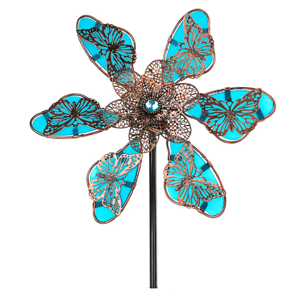 

90cm Fluorescent Butterfly Windmill Art Decor Wind Spinner Garden Yard Lawn Luminous Butterfly Stakes Decoration Iron Windmill