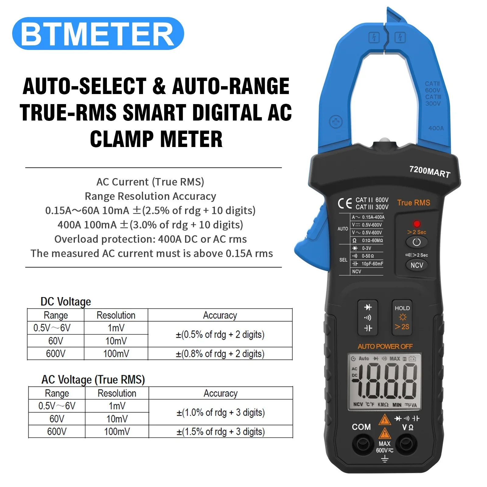Holdpeak Clamp Meter HP-7200smart AC Amp Clamp Current Meter TRMS 6000 Counts Auto-Ranging