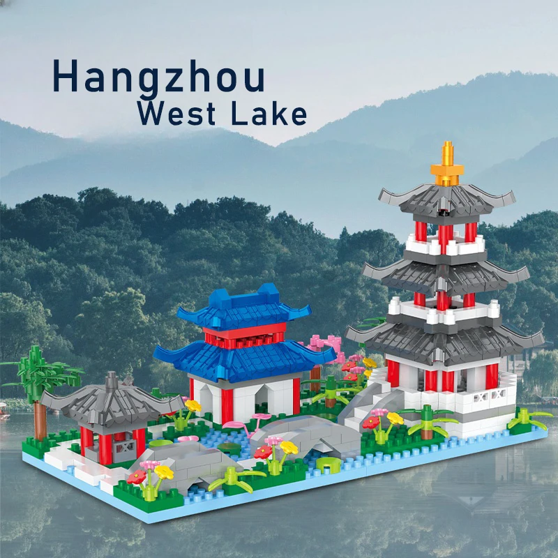 Famous Scenic Spot Hangzhou West Lake Micro Bricks Toy Creative Desktop Model Mini Building Block The Best Gift To Travel Lovers