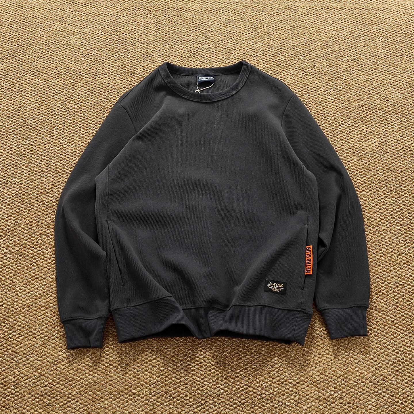 Sudadera gruesa y pesada con cuello redondo para hombre, bolso con inserción oblicua, chaqueta gruesa de moda