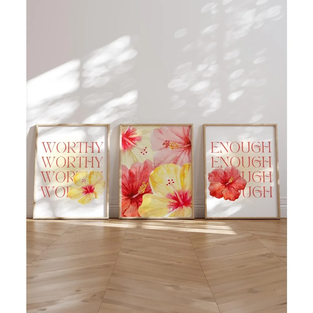3pcs Frameless Fashion Leopard Print Hibiscus Flower Printed Wall Girl Pink Cheetah Bedroom Poster Hawaiian Aloha Printed Poster