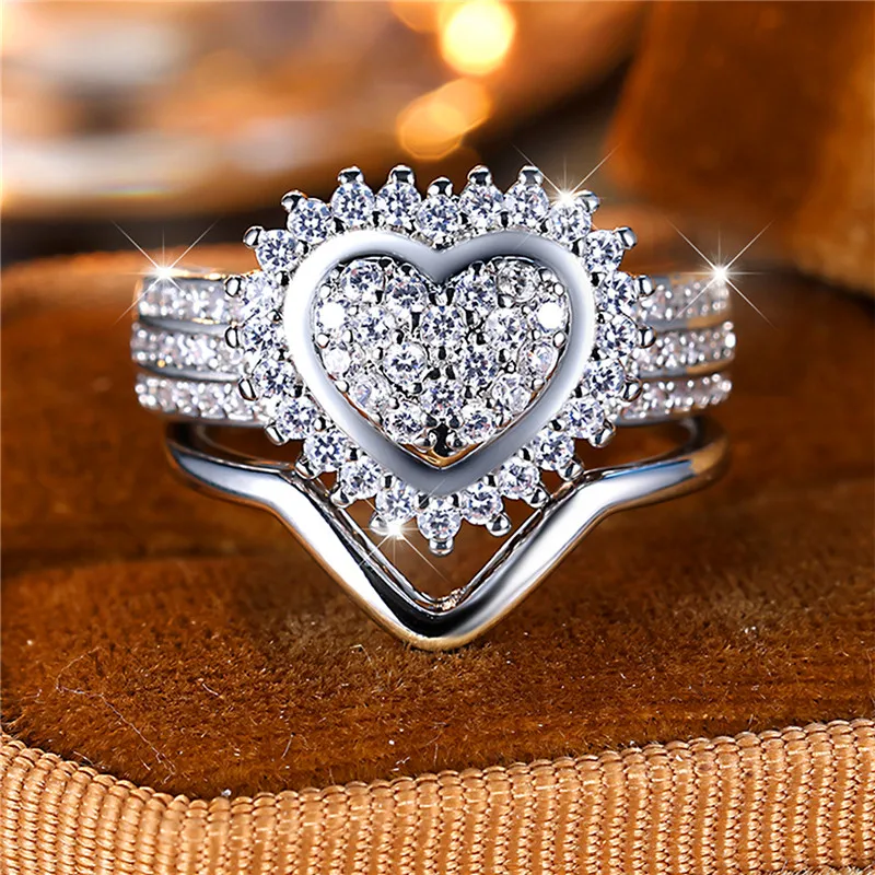 

Роскошное женское кольцо с белым Цирконом в форме сердца, женское кольцо для помолвки, милые свадебные украшения для невесты, подарок для женщин