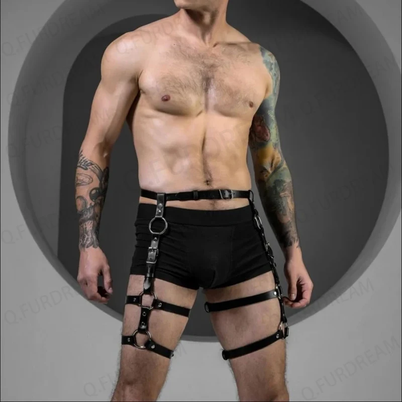 Goth Bdsm Leg Bondage PU Leather Harness Sexy Men Gay Bdsm Belt Erotic Costume Thigh Fetish Wear Club Party Sex Accessories