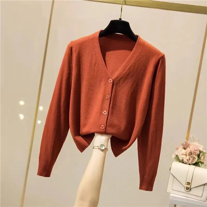 Black Cropped Cardigan Female Clothing Jersey Blouses Women\'s Coat Spring 2024 Long Sleeve Top Korean Fashion Knitted Sweater