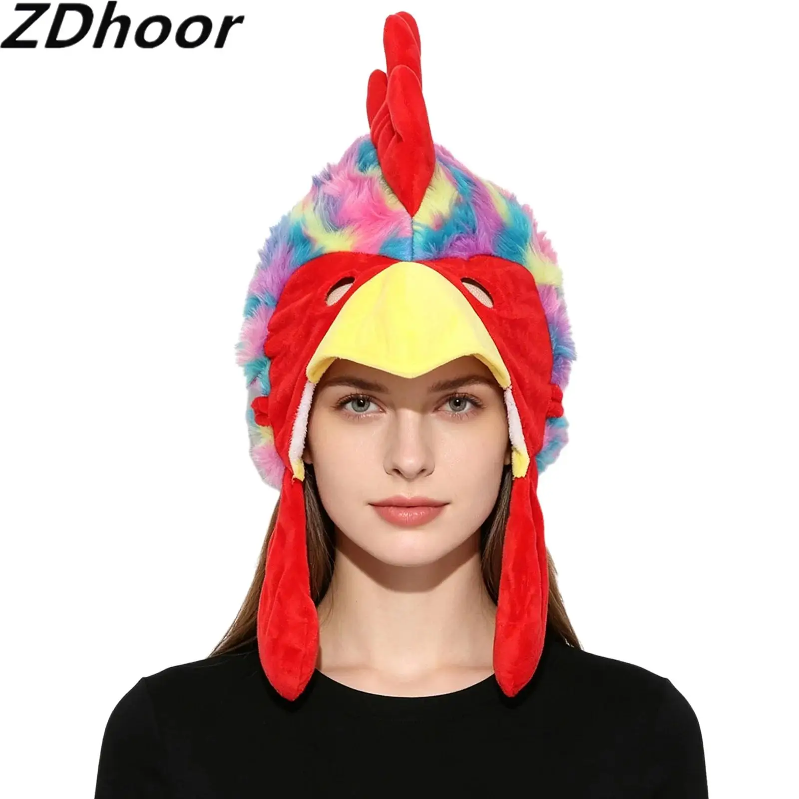 Unisex Adults Plush Turkey-shaped Hat Headwear Thanksgiving Costume Accessories for Halloween Cosplay Party Stage Performance