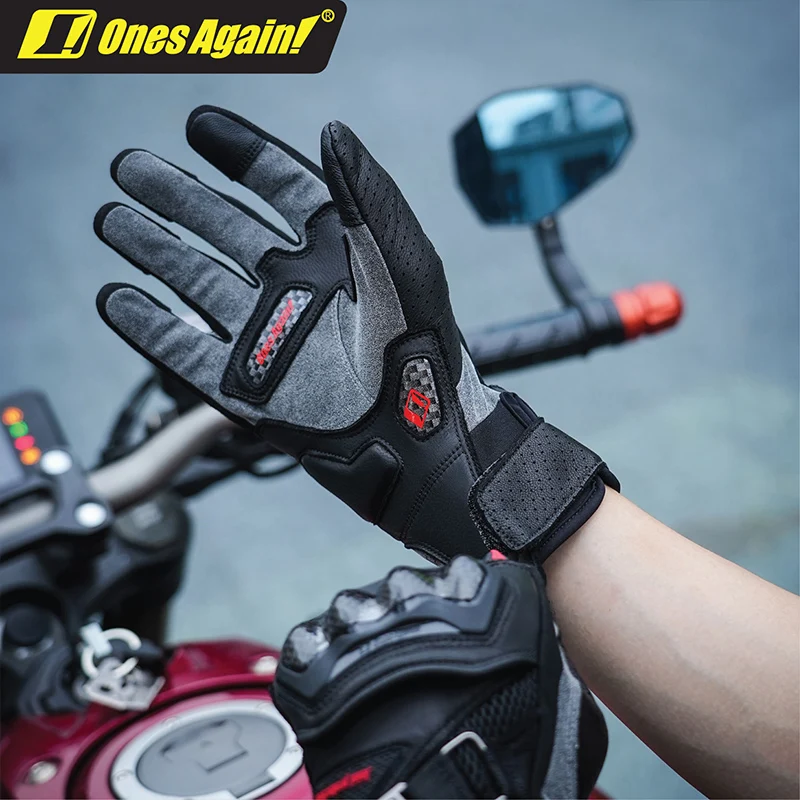 Four Season High Quality Cycling Glove Summer Breathable Mesh Carbon Fiber Sheepskin Genuine Leather Motocross Motorcycle Gloves