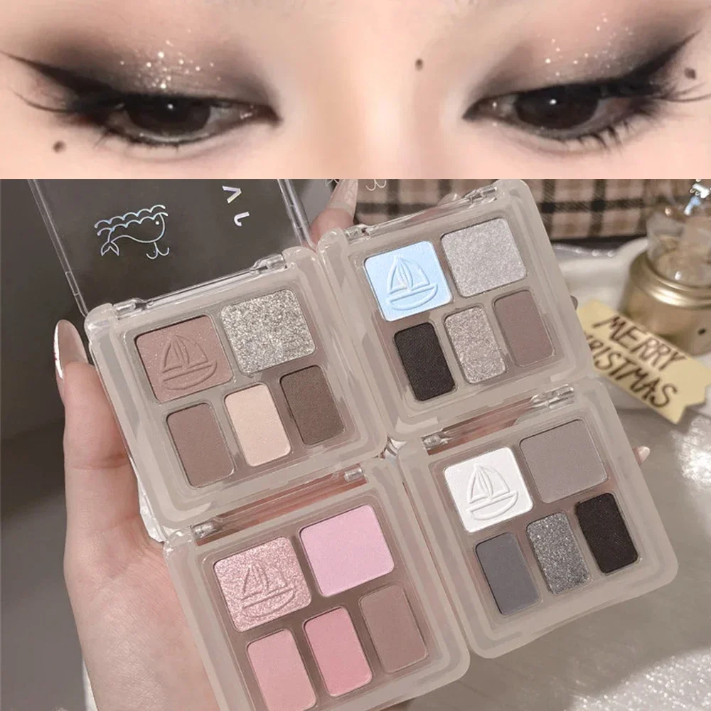 5 Colors Glitter Silvery Smoked Eye shadow Palette Mystic Grey Pink Luxurious Shimmer Matte Finish Style Daily&Perform Makeup