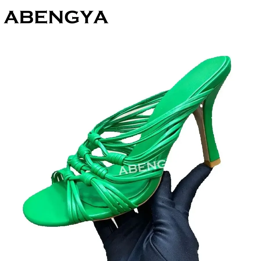 

Summer Open Toe High Heels Sandals Women Weave Leather Stilettos Party Shoes Woman High Heel Gladiator Sandals